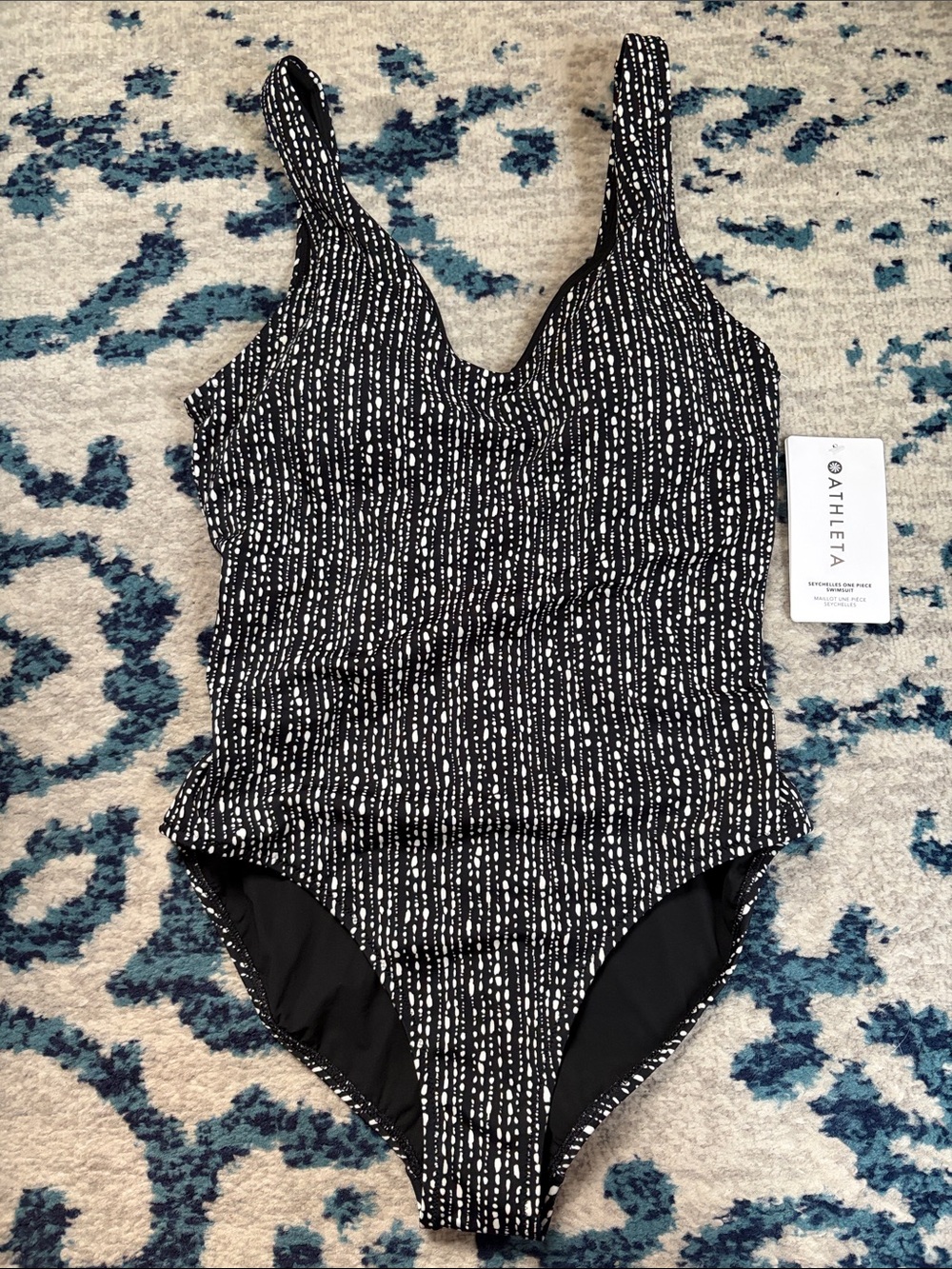 Athleta Black and White Dotted Stripe Women’s One-Piece Swimsuit
